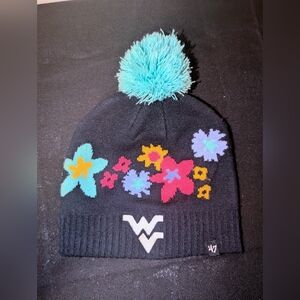 47 Brand Youth Floral Navy Knit Beanie with Pom West Virginia Mountaineers